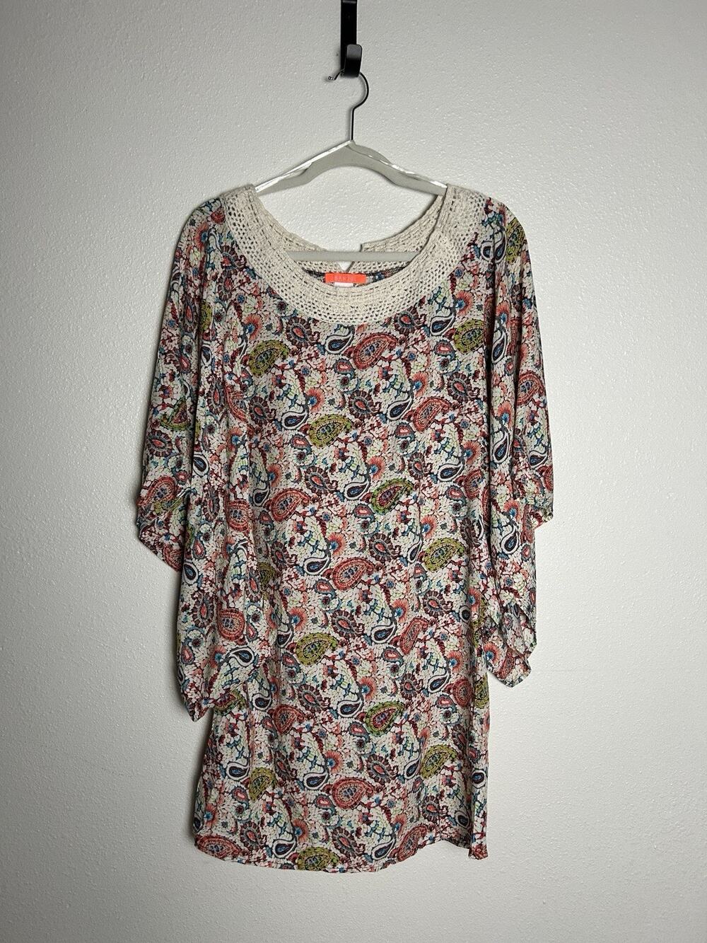 Banjul Multicolor Cream Floral Rayon Lightweight Paisley Tunic Top Size S